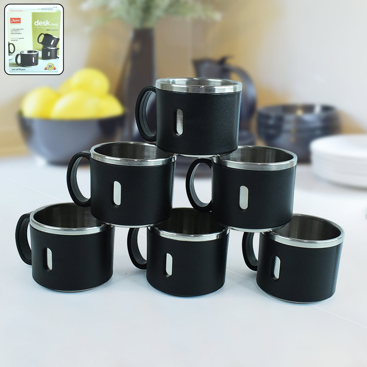 Apex Stainless Steel Desk Mug (6 Pc)