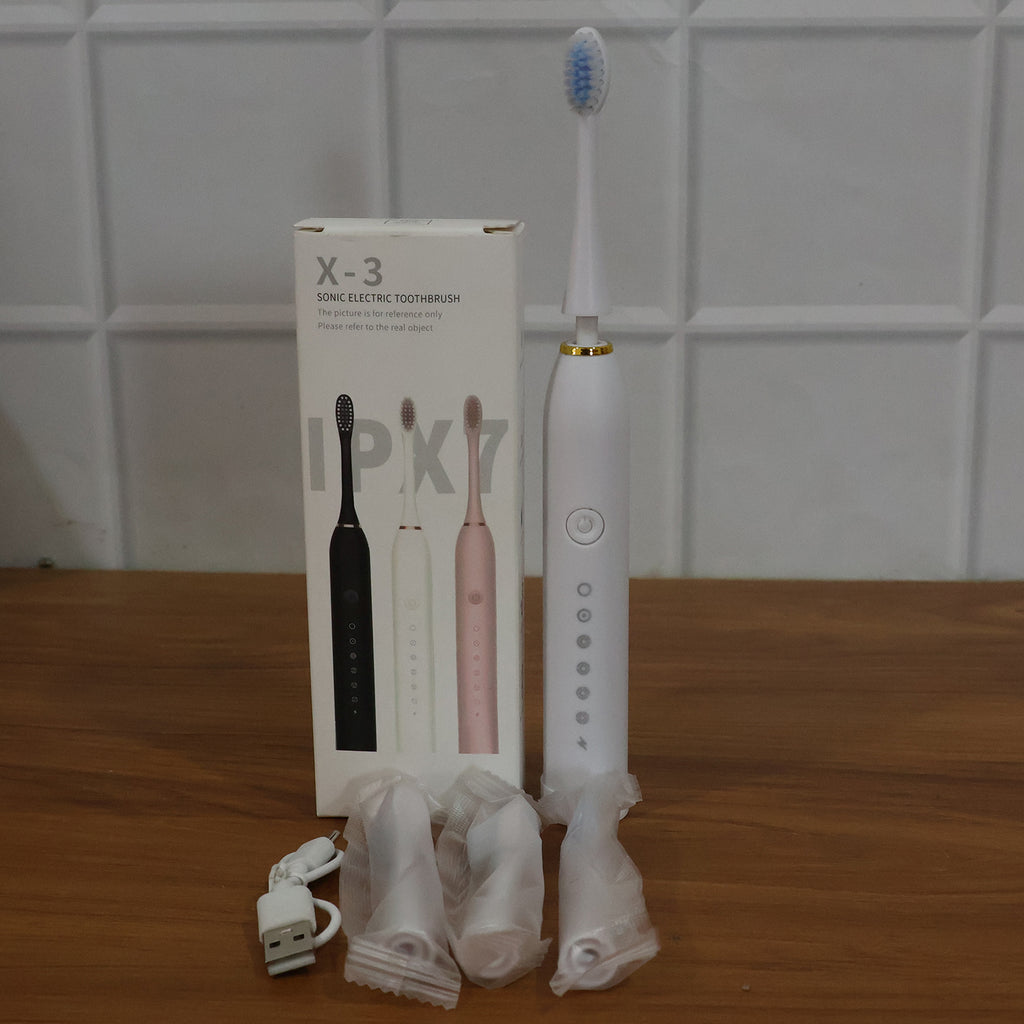 Rechargeable Electric Toothbrush White Color With 3 Extra Head (1 Pc )