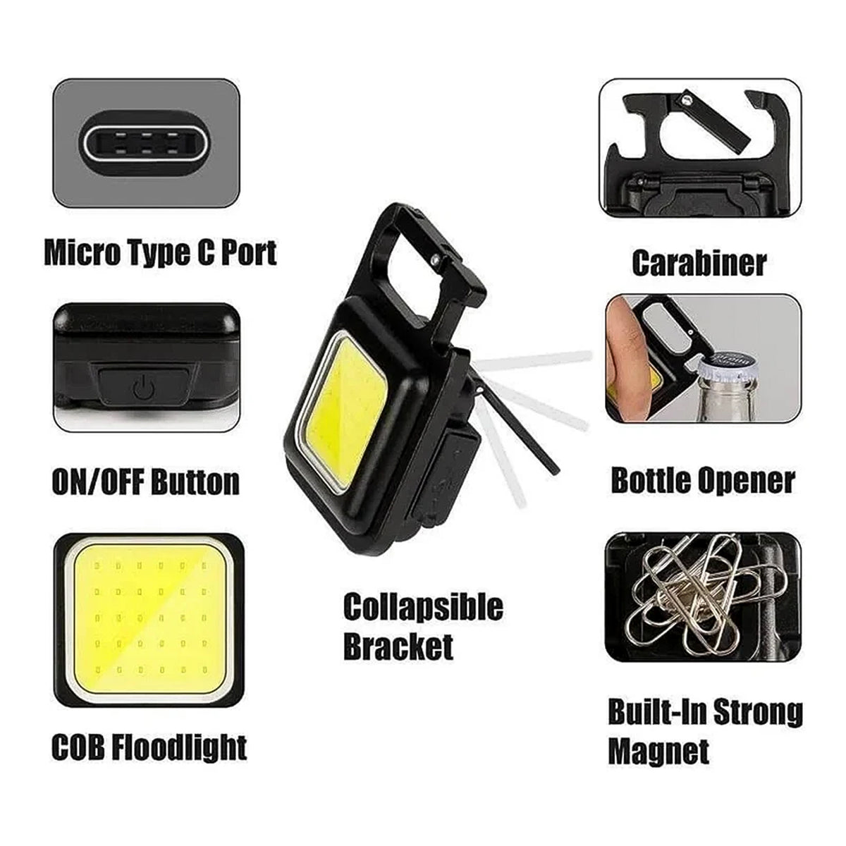 4035 Rechargeable Keychain Mini Flashlight With 4 Light Modesultralight Portable Pocket Light With Folding Bracket Bottle Opener And Magnet Base For Camping Walking